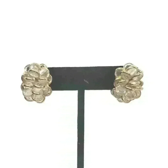 Vintage Earrings Gold Bezel Set Cluster Faceted Crystal Statement Pierced - Picture 3 of 9